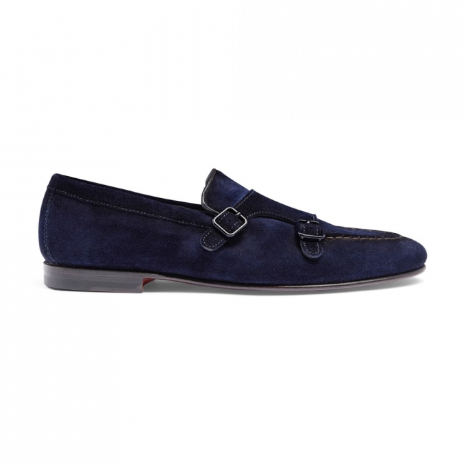 Mocassino doppia fibbia da uomo in suede blu - Blu