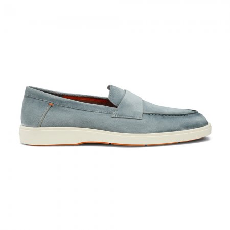 Mocassino penny da uomo in suede azzurro - Azzurro