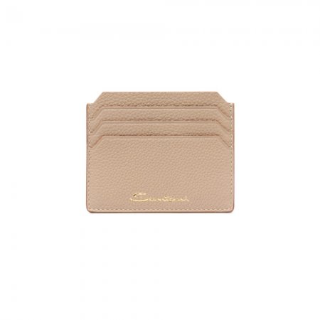 Porta carte di credito in pelle bottalata beige - Naturale