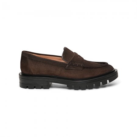 Mocassino penny da donna in suede testa di moro - Testa di moro
