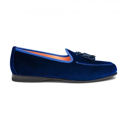 Mocassino Andrea con nappe da uomo in velluto blu - Blu