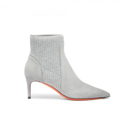 Stivaletto tacco basso con calzino da donna in suede grigio - Grigio