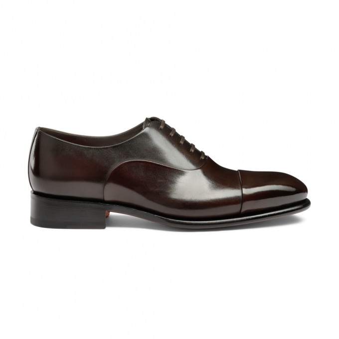 Stringata oxford da uomo in pelle anticata marrone - Testa di moro