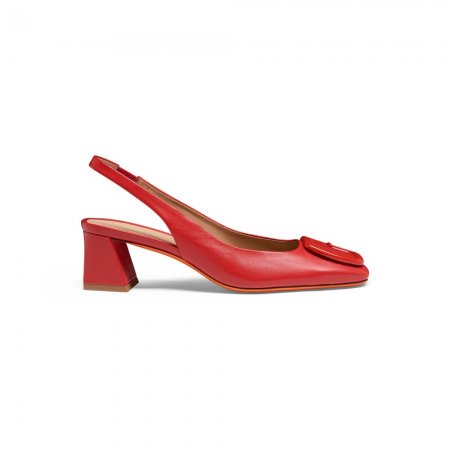 Slingback tacco medio da donna in pelle rossa - Rosso
