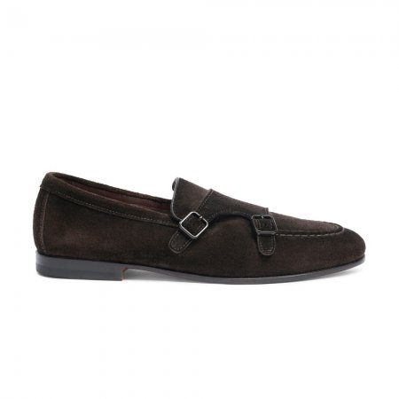 Mocassino doppia fibbia da uomo in suede testa di moro - Testa di moro