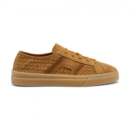 Double Buckle Sneaker da uomo in suede intrecciato marrone chiaro - Marrone chiaro