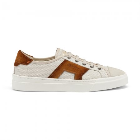 Double Buckle Sneaker da uomo in canvas e suede beige e marrone - Naturale