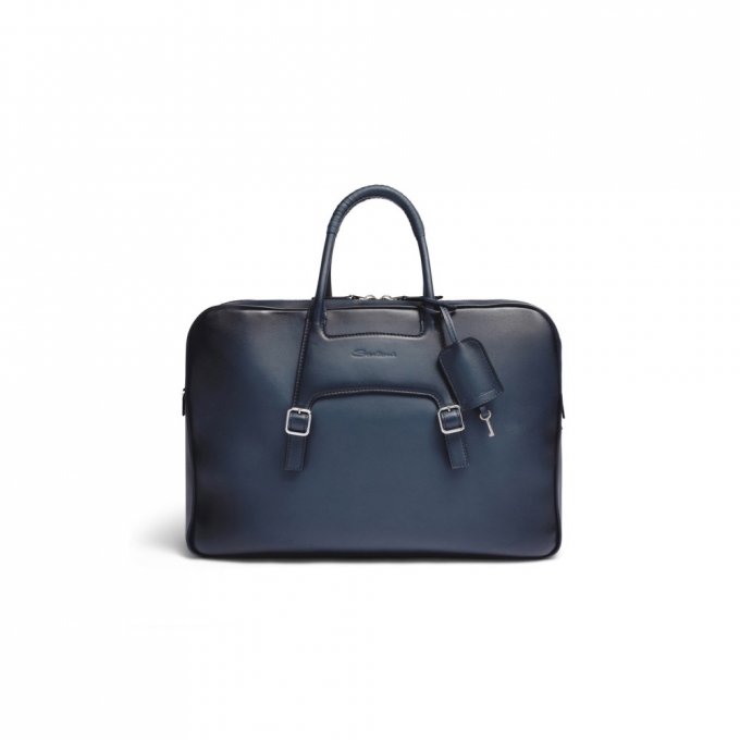 Borsa porta pc in pelle blu - Blu