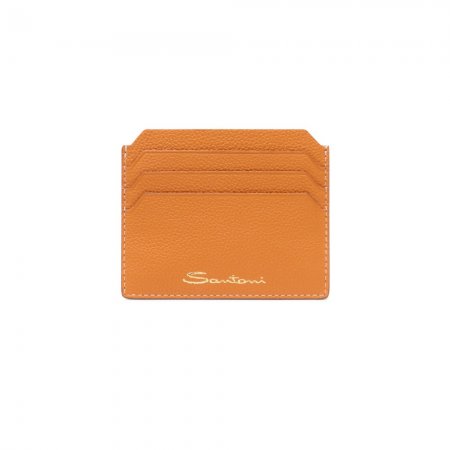 Porta carte di credito in pelle bottalata arancione - Arancione