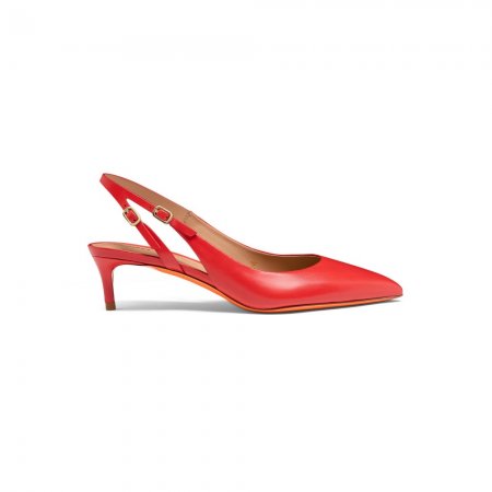 Slingback tacco medio da donna in pelle rossa - Rosso