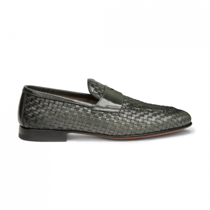 Mocassino da uomo in pelle intrecciata verde - Verde