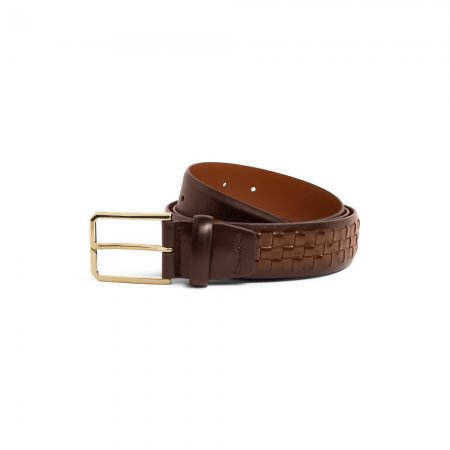 Cintura regolabile in pelle intrecciata marrone - Testa di moro