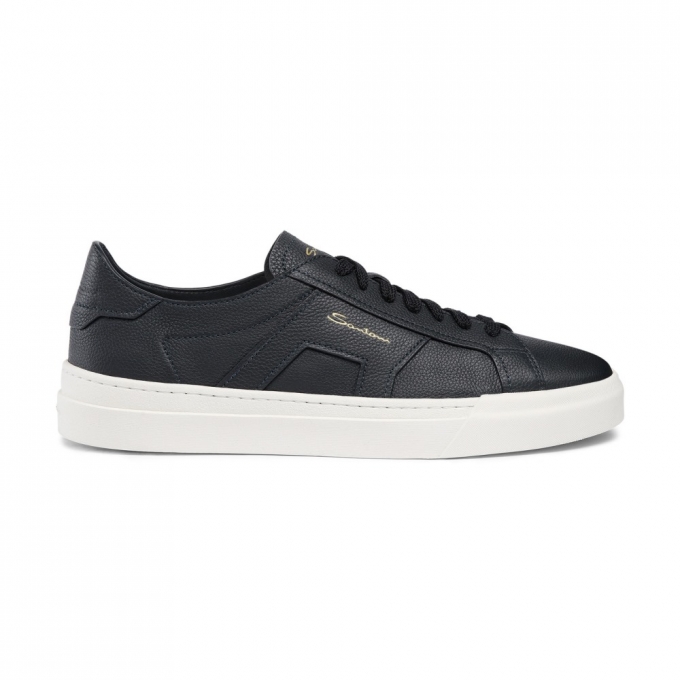 Double buckle sneaker da uomo in pelle bottalata blu - Blu
