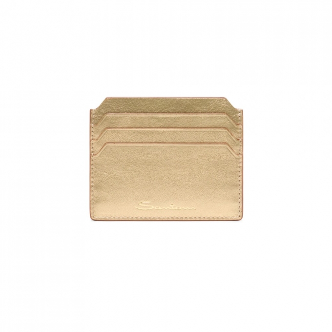 Porta carte di credito in pelle laminata oro - Oro