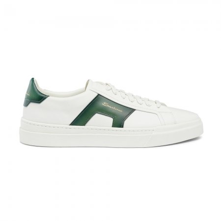 Double buckle sneaker da uomo in pelle bianca e verde - Verde