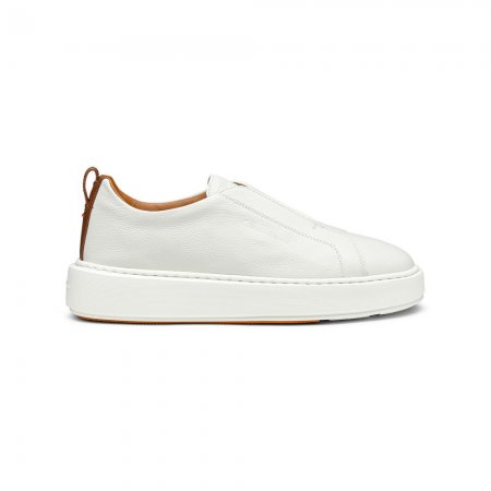 Sneaker slip-on da donna in pelle bottalata bianca - Bianco