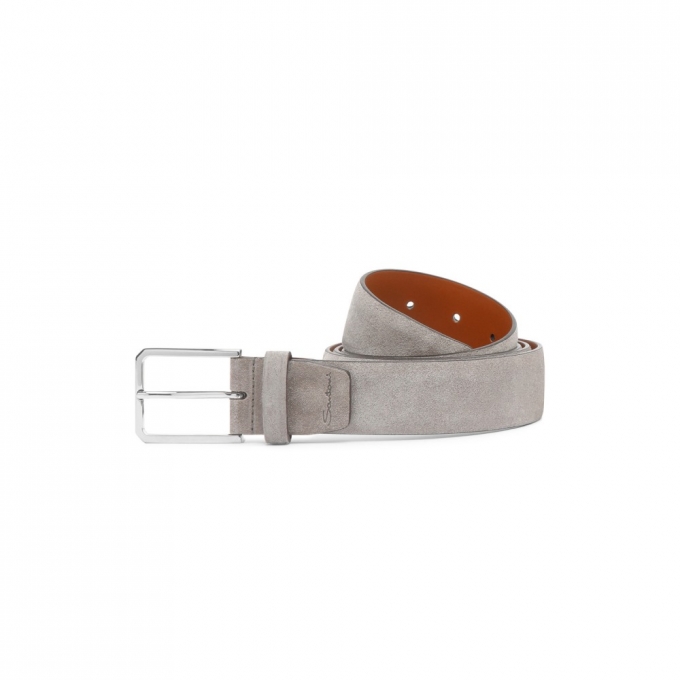 Cintura regolabile da uomo in suede tortora - Naturale