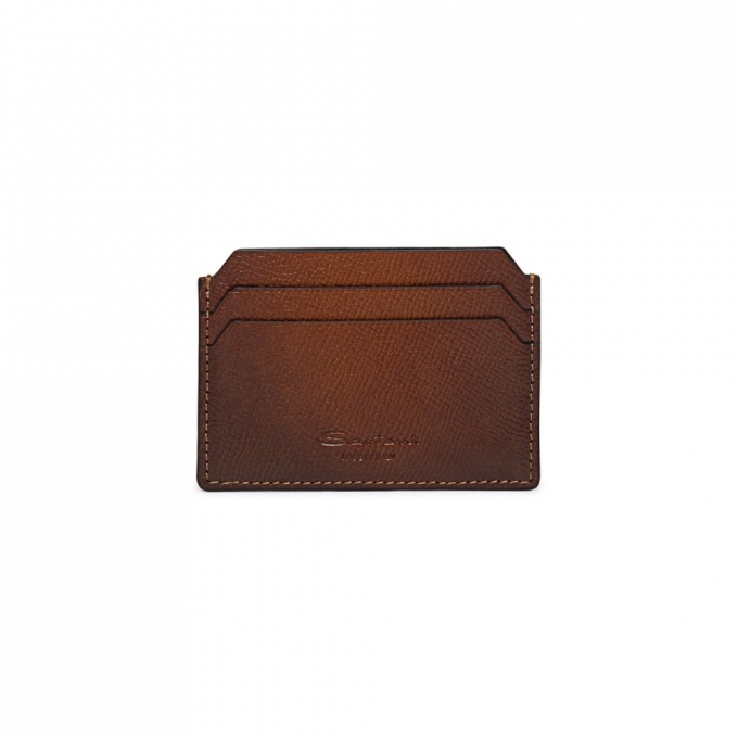 Porta carte di credito in saffiano marrone - Marrone medio