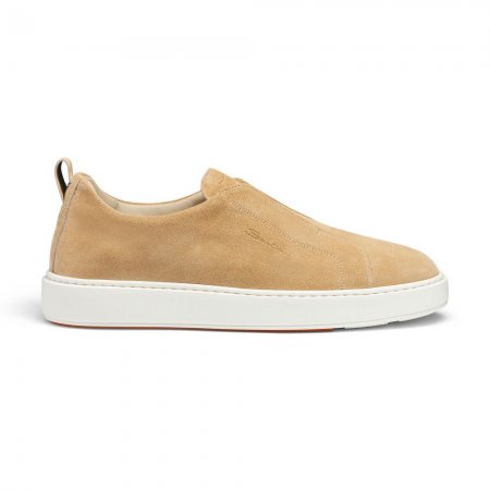 Sneaker slip-on da uomo in suede beige - Naturale