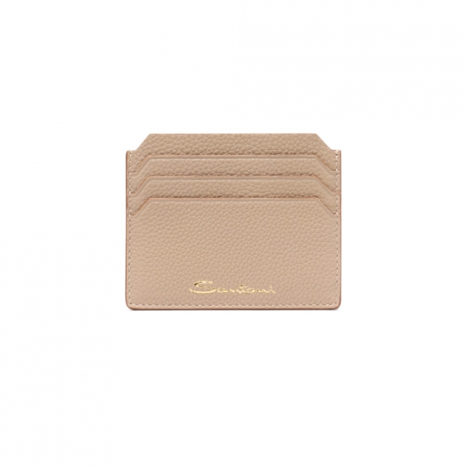 Porta carte di credito in pelle bottalata beige - Naturale