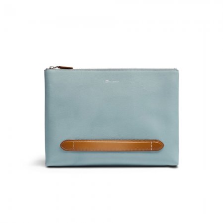 Pouch in pelle bottalata azzurra - Azzurro