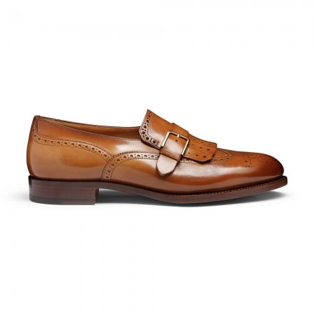 Mono fibbia con frangia da uomo in pelle marrone chiaro - Marrone chiaro