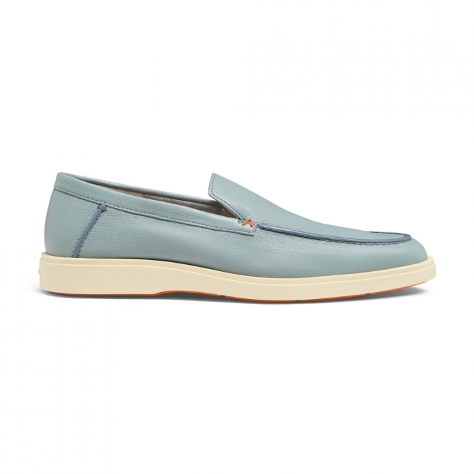 Mocassino da uomo in pelle bottalata azzurra - Azzurro