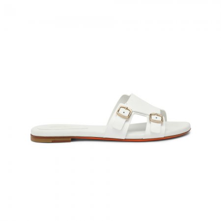 Sandalo slide Didi con doppia fibbia da donna in pelle bianca - Bianco