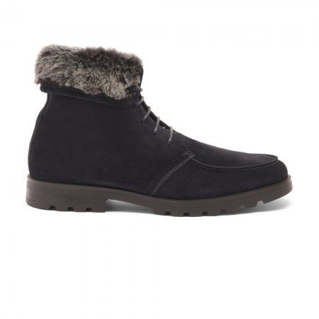 Stivaletto stringato con pelliccia da uomo in suede blu - Blu