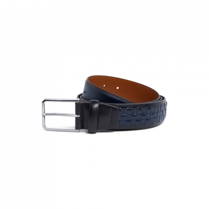Cintura regolabile in pelle intrecciata blu - Blu