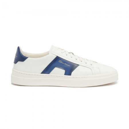 Double buckle sneaker da uomo in pelle bianca e blu - Blu