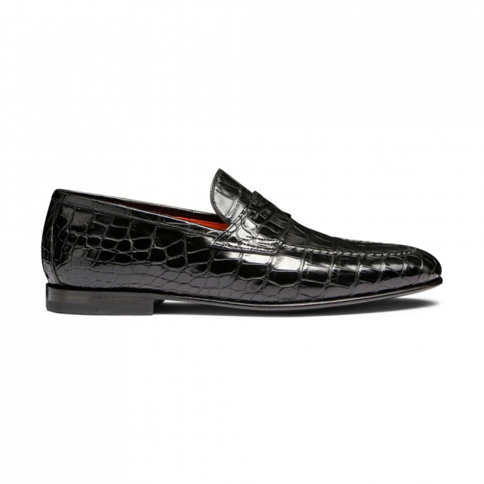 Mocassino penny da uomo in alligatore nero - Nero