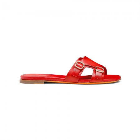 Sandalo slide Didi con doppia fibbia da donna in pelle rossa - Rosso
