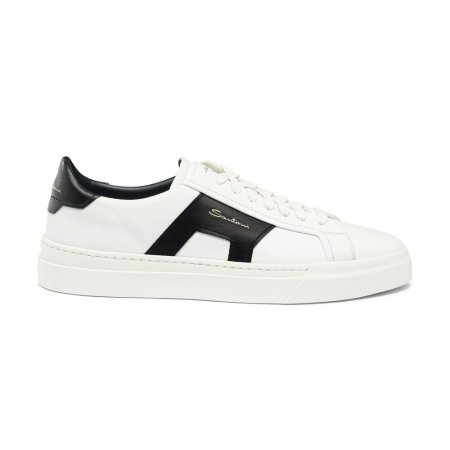 Double buckle sneaker da uomo in pelle bianca e nera - Bianco