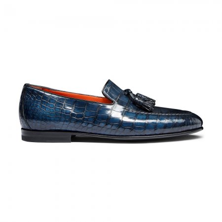 Mocassino con nappe da uomo in alligatore blu - Blu