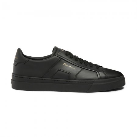 Double buckle sneaker da uomo in pelle nera - Nero