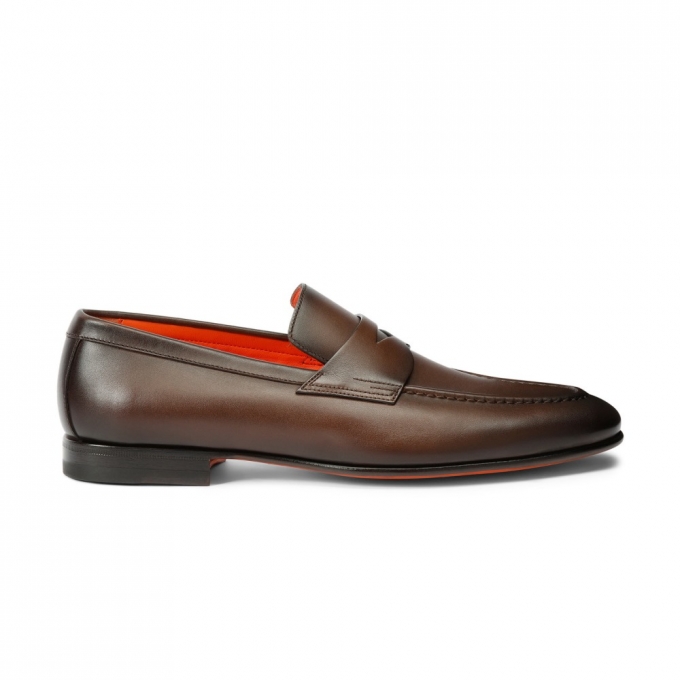 Mocassino penny da uomo in pelle anticata marrone - Testa di moro