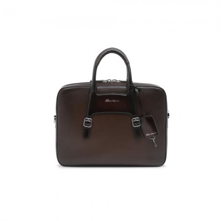 Briefcase in pelle stampata marrone - Testa di moro