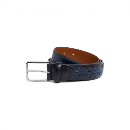 Cintura regolabile in pelle intrecciata blu - Blu
