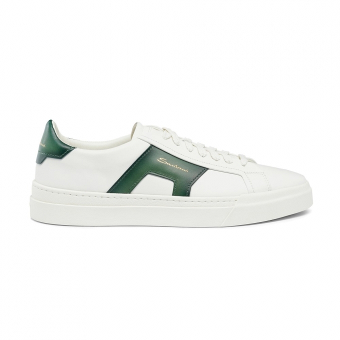 Double buckle sneaker da uomo in pelle bianca e verde - Verde