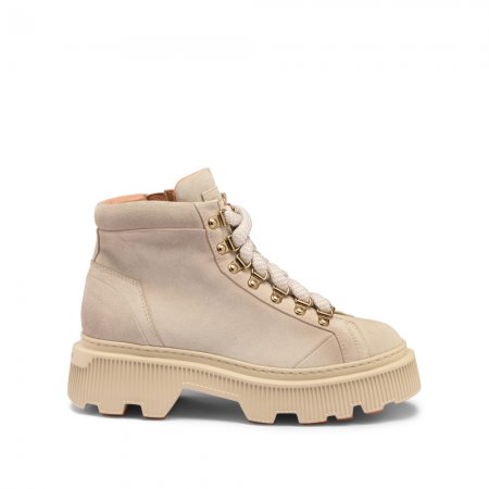 Scarponcino da montagna da donna in suede beige - Naturale