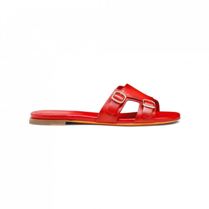 Sandalo slide Didi con doppia fibbia da donna in pelle rossa - Rosso
