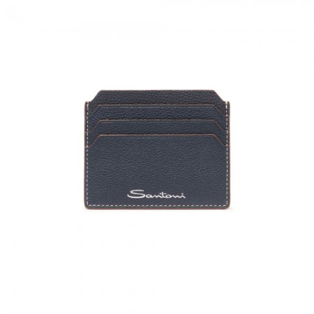 Porta carte di credito in pelle bottalata blu - Blu
