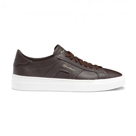 Double Buckle Sneaker da uomo in pelle bottalata testa di moro - Testa di moro