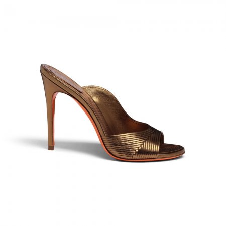 Sandalo tacco alto da donna in pelle oro - Oro