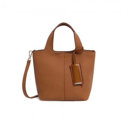 Borsa a mano in pelle bottalata marrone chiaro - Marrone chiaro