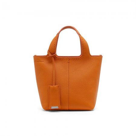Borsa a mano in pelle bottalata arancione - Arancione