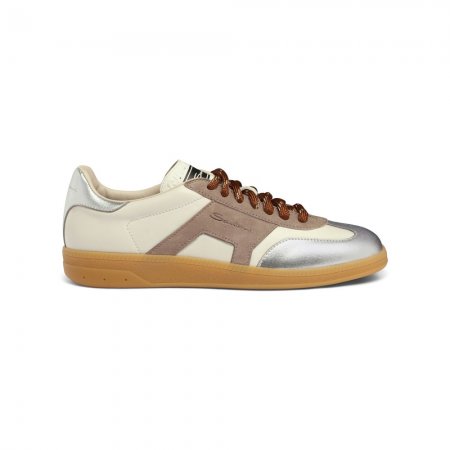 Sneaker DBS Oly da donna in pelle e suede bianca, beige e argento - Naturale