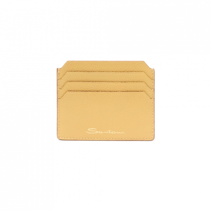Porta carte di credito in pelle bottalata gialla - Giallo