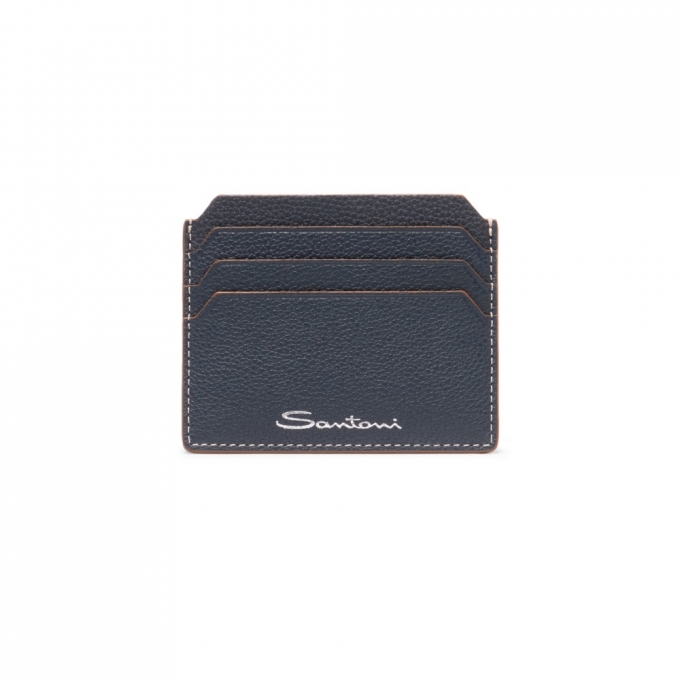 Porta carte di credito in pelle bottalata blu - Blu